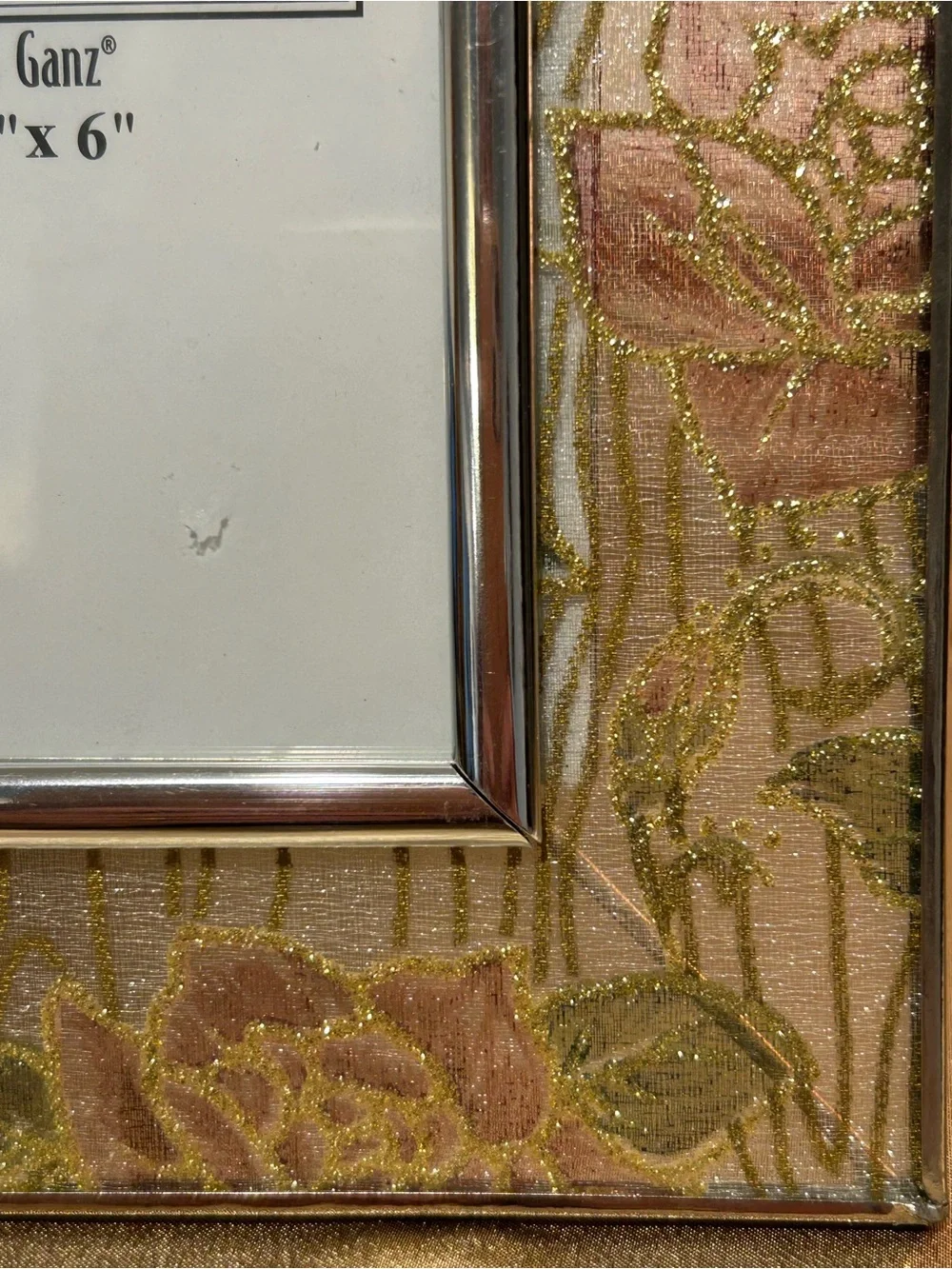 Beautiful GANZ Floral Glass Frame with Gold Accents